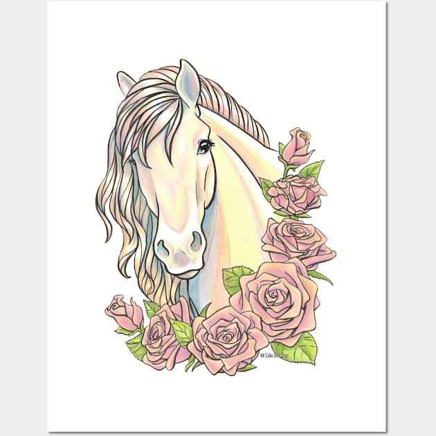 Pearl Horse with Pink Roses Wall Art by lizstaley